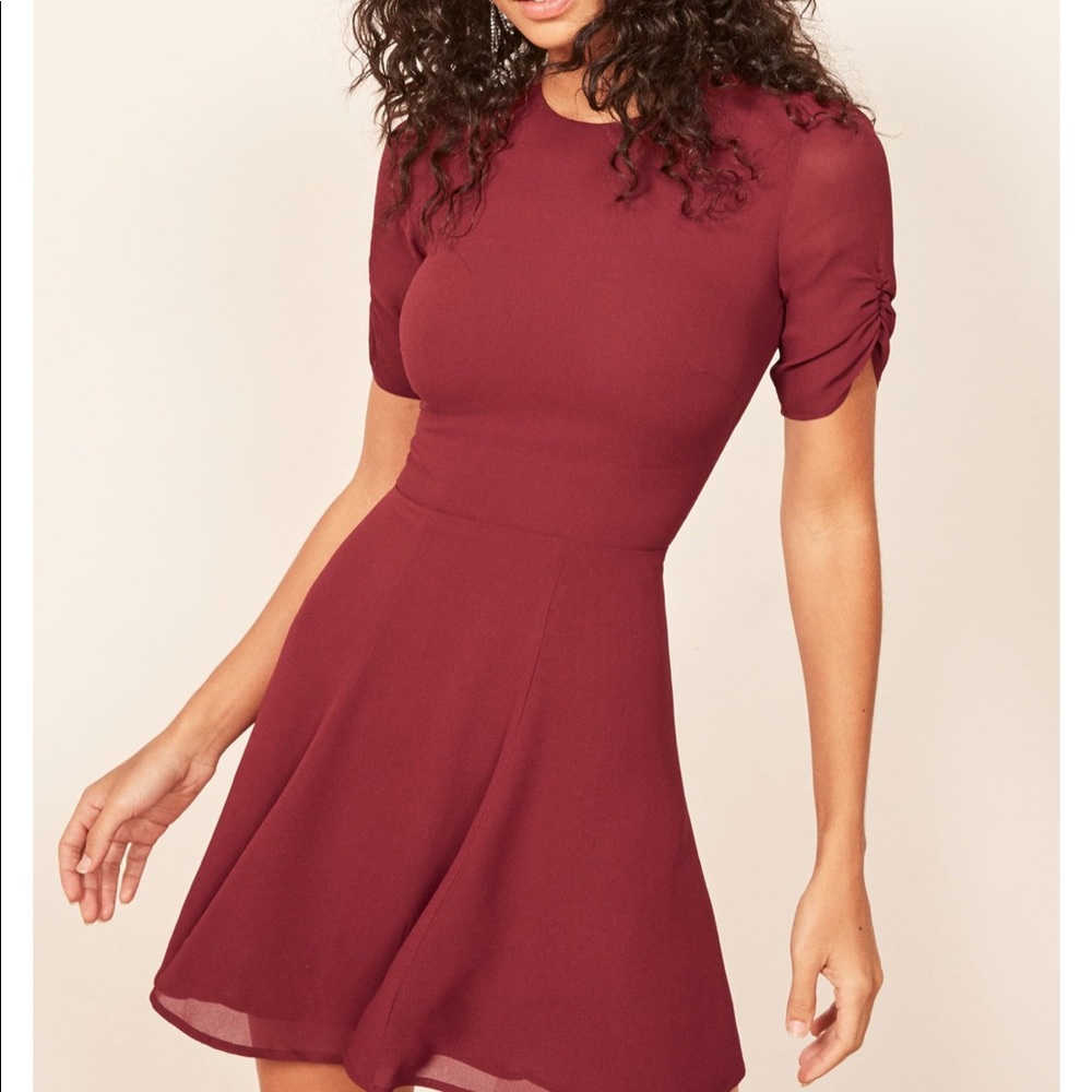 NWT Reformation Gracie Ruched Sleeve Mini Dress